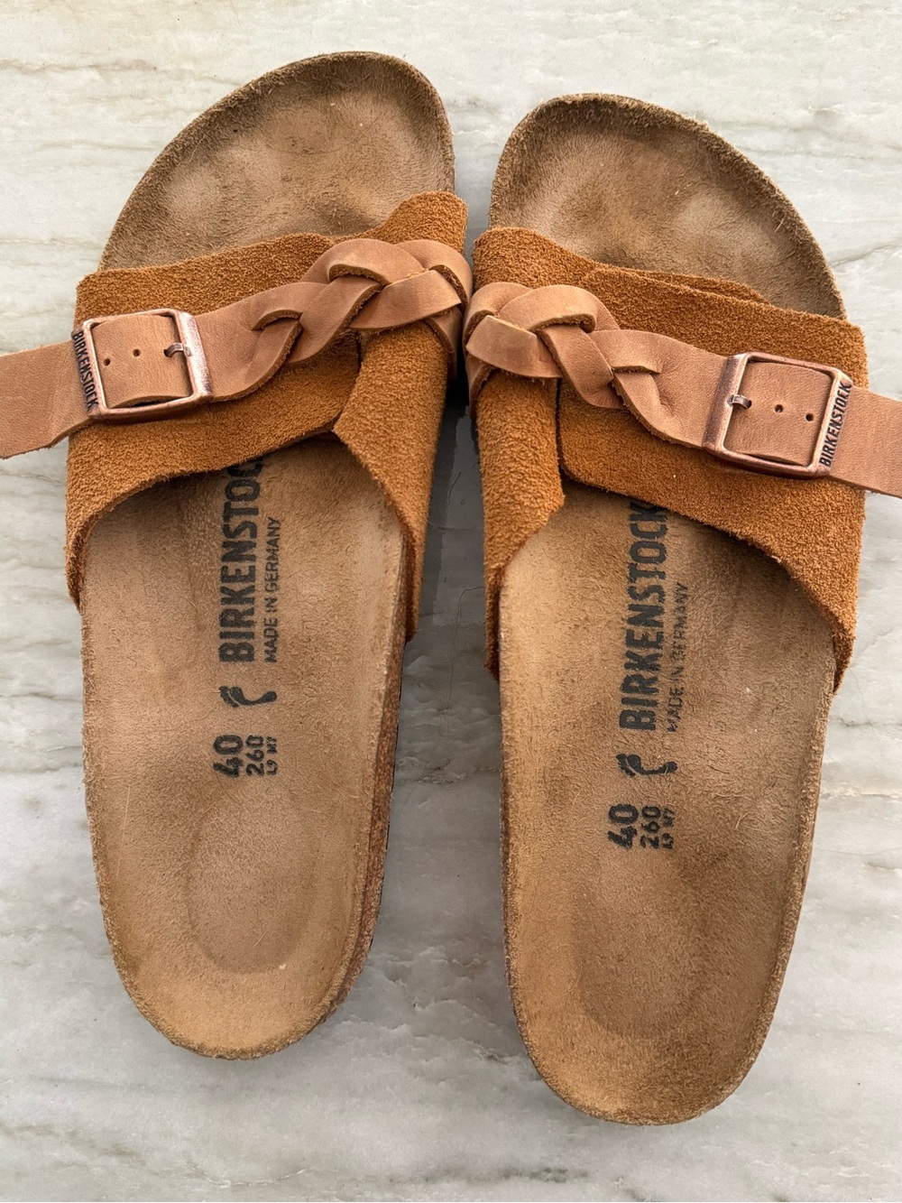Birkenstock Women’s Brown Suede Braided-strap Slide Sandals
